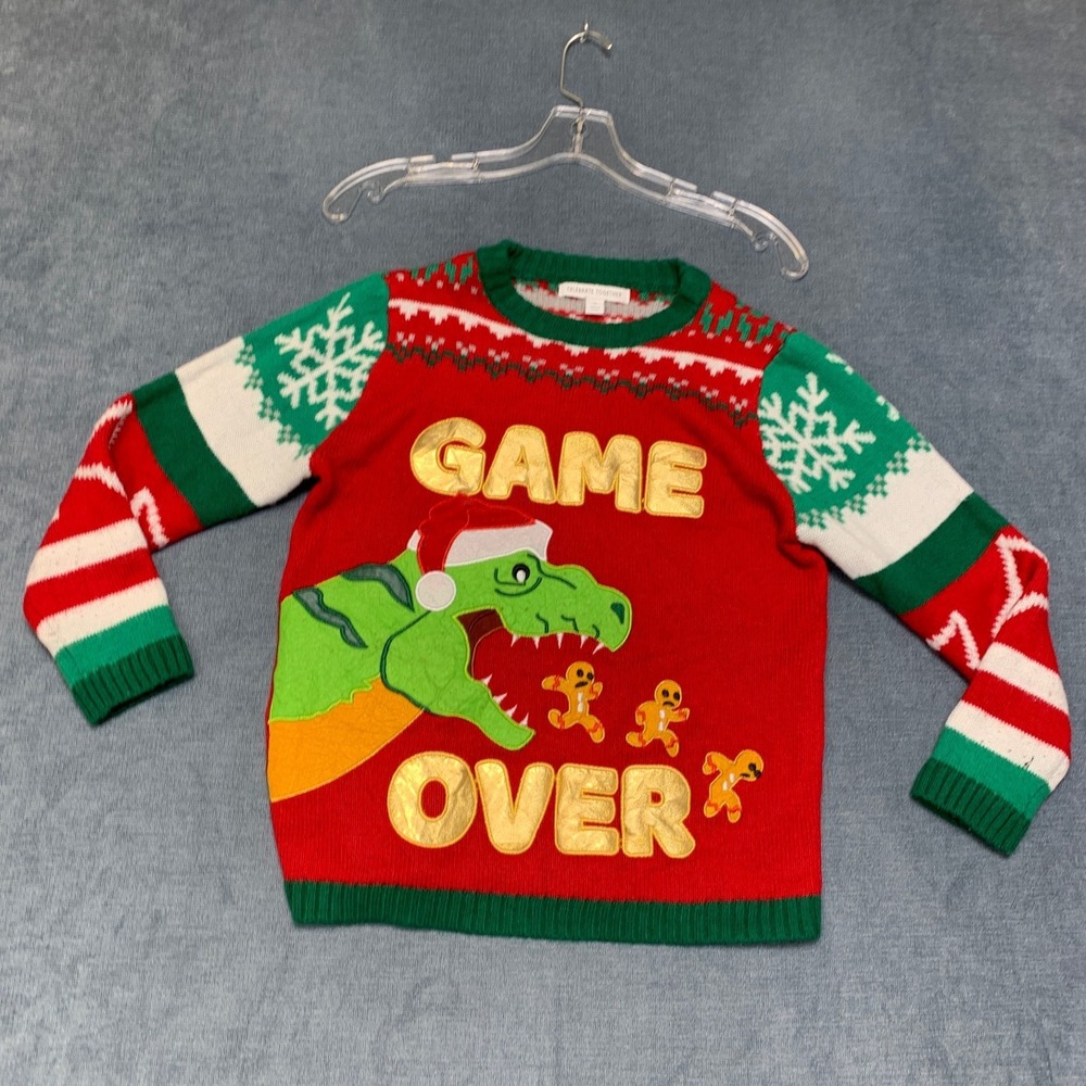 Celebrate Together Sweater Boys Medium Dinosaur Game Over Warm Christmas Holiday